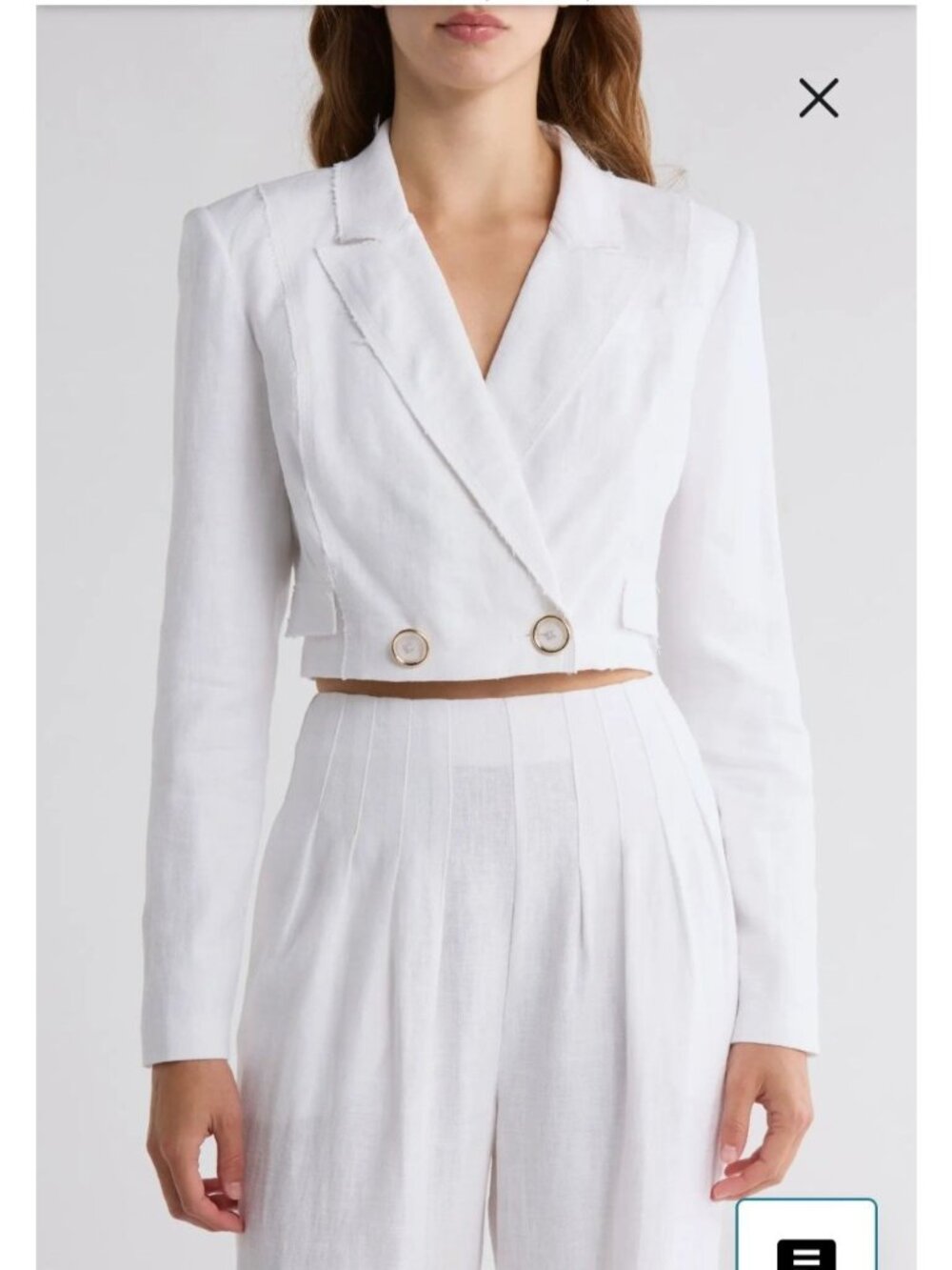 Ramy Brook Emmeline Jacket White Cropped Blazer Gold Buttons Linen Blend Sz 14